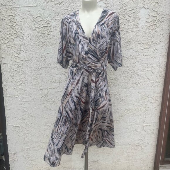 Sandra Darren Short Sleeve Multicolor Abstract Faux Wrap Dress - Picture 1 of 11